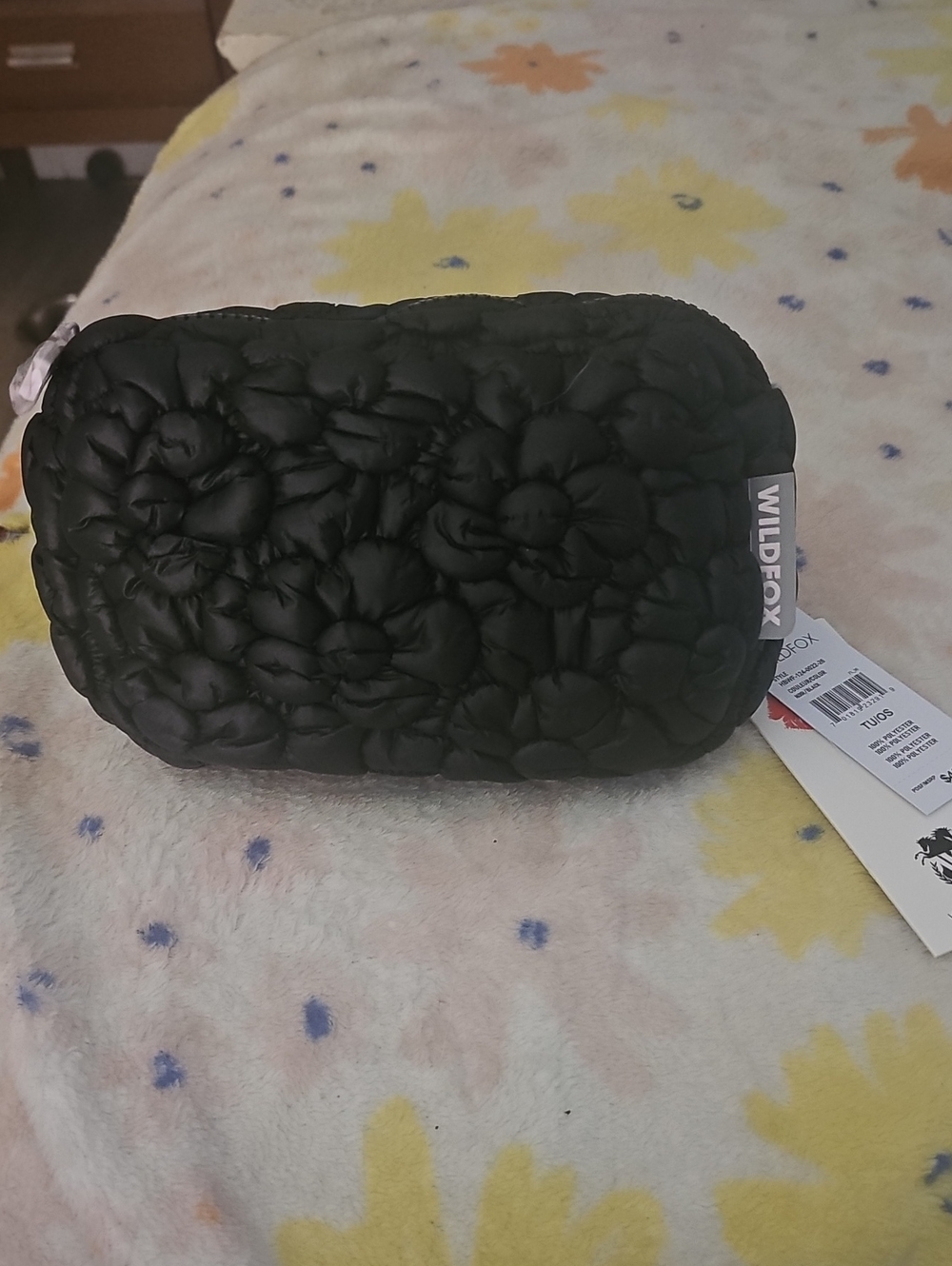 Wildfox Black Quilted Floral Cosmetic Pouch